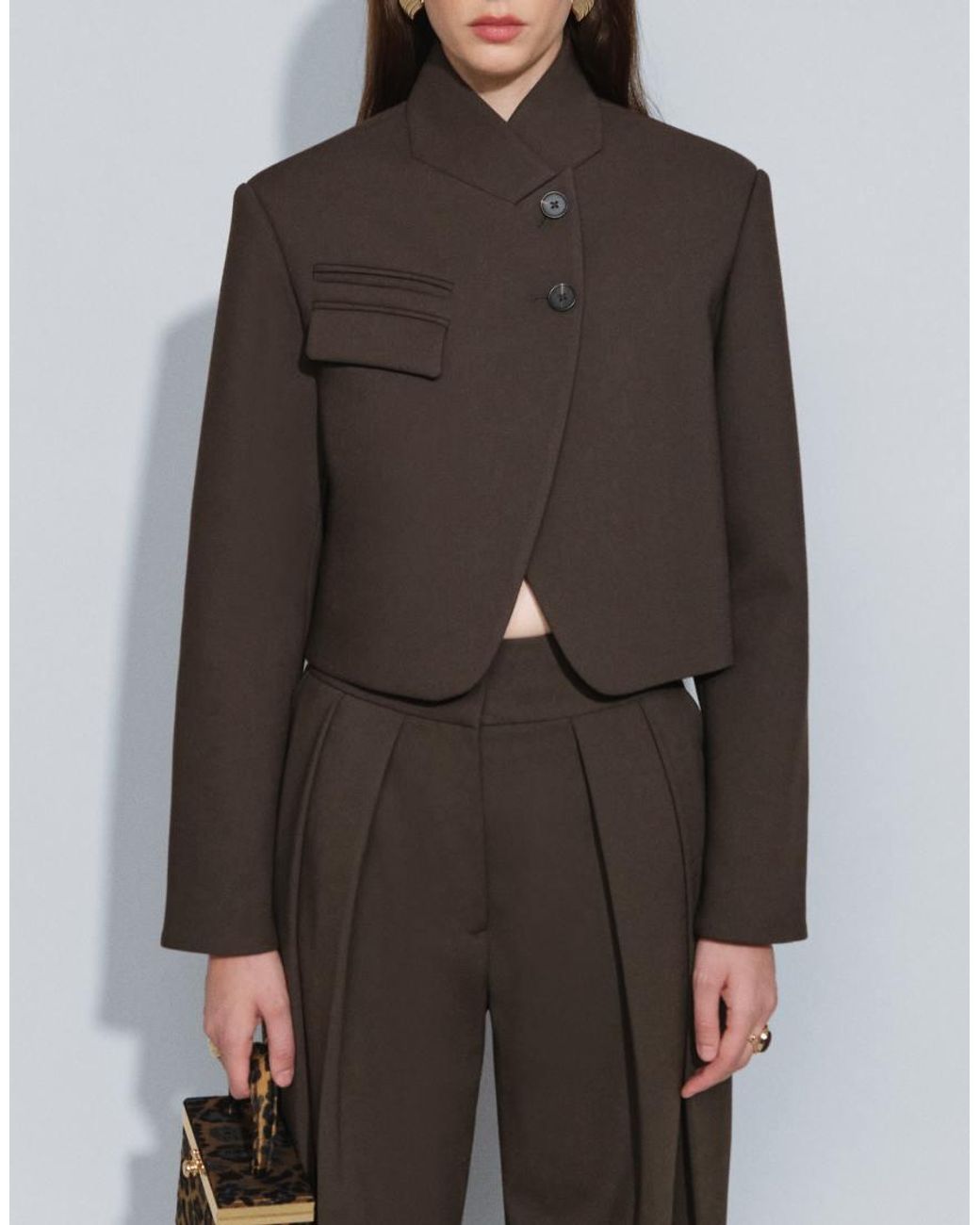 ASOS Black Tailored Wool Look Boxy Crop High Neck Blazer