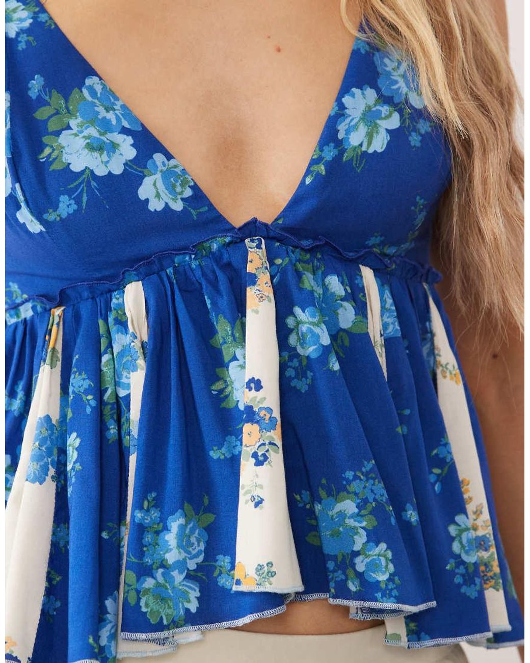 Free People Blue V Neck Peplum Cami Top