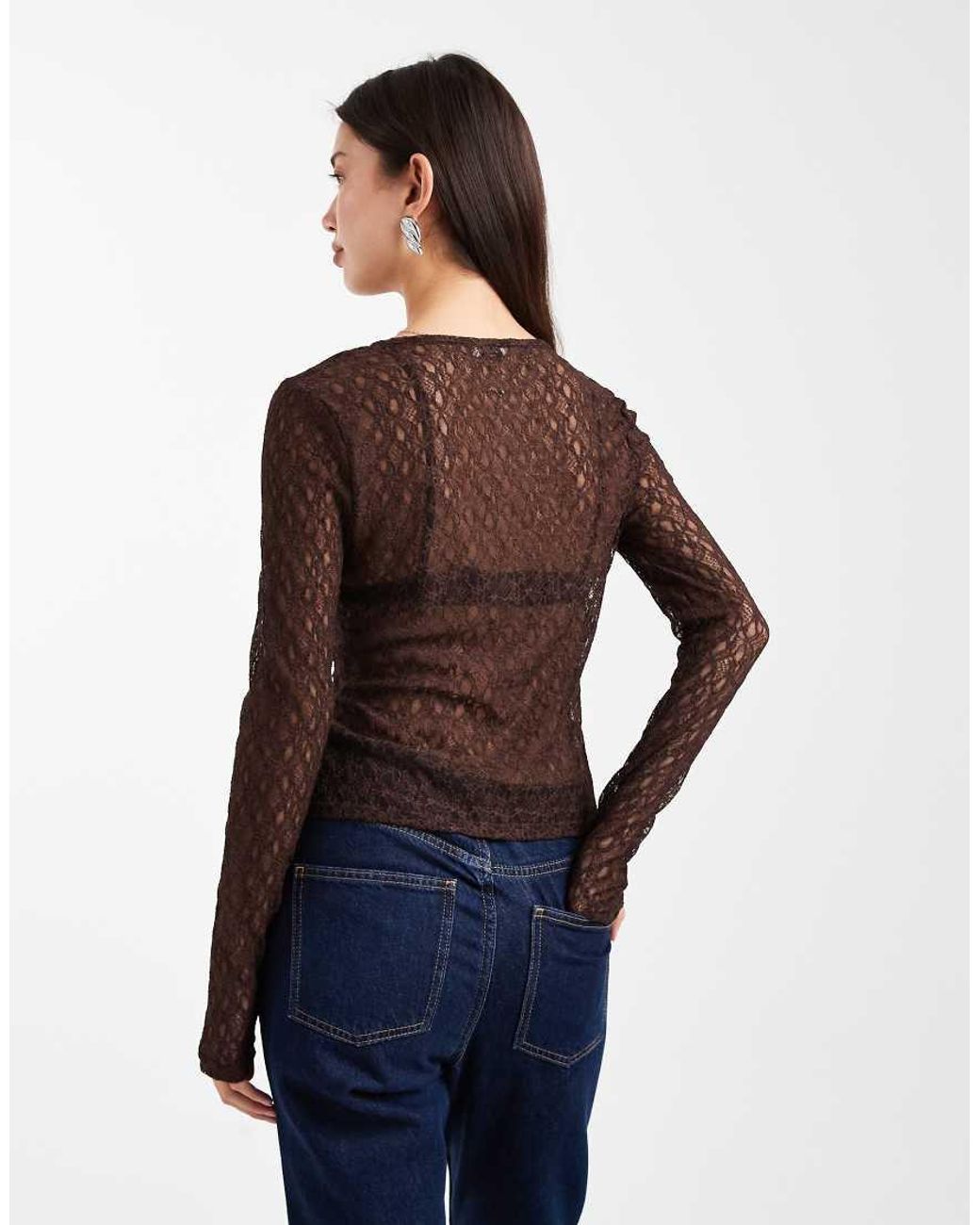 Miss Selfridge Blue Lace Button Through Shirt