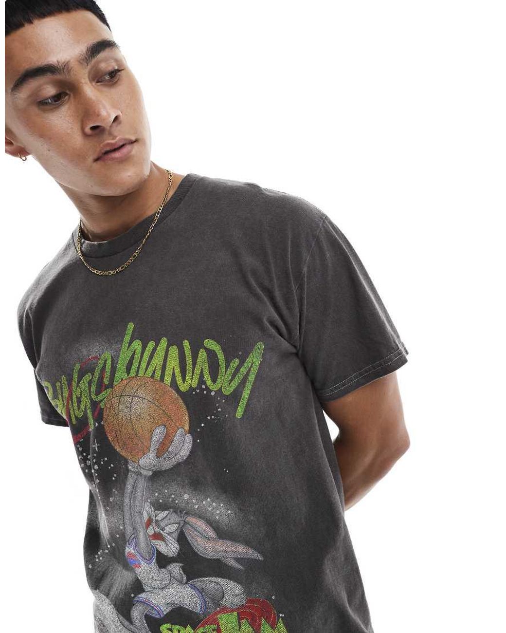 PRNT Black Space Jam Bugs Bunny Basketball Relaxed T-Shirt