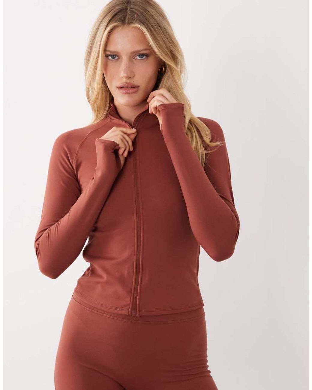 4505 Red Icon Zip Up Studio Long Sleeve Top
