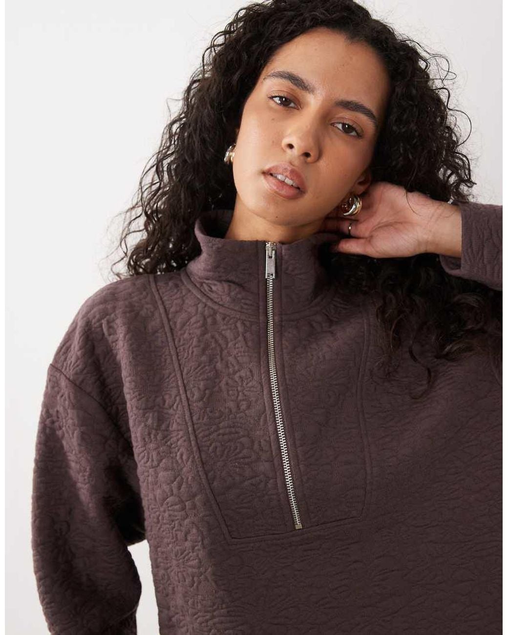 ASOS Brown Funnel Neck Quarter Zip Sweatshirt Co-ord