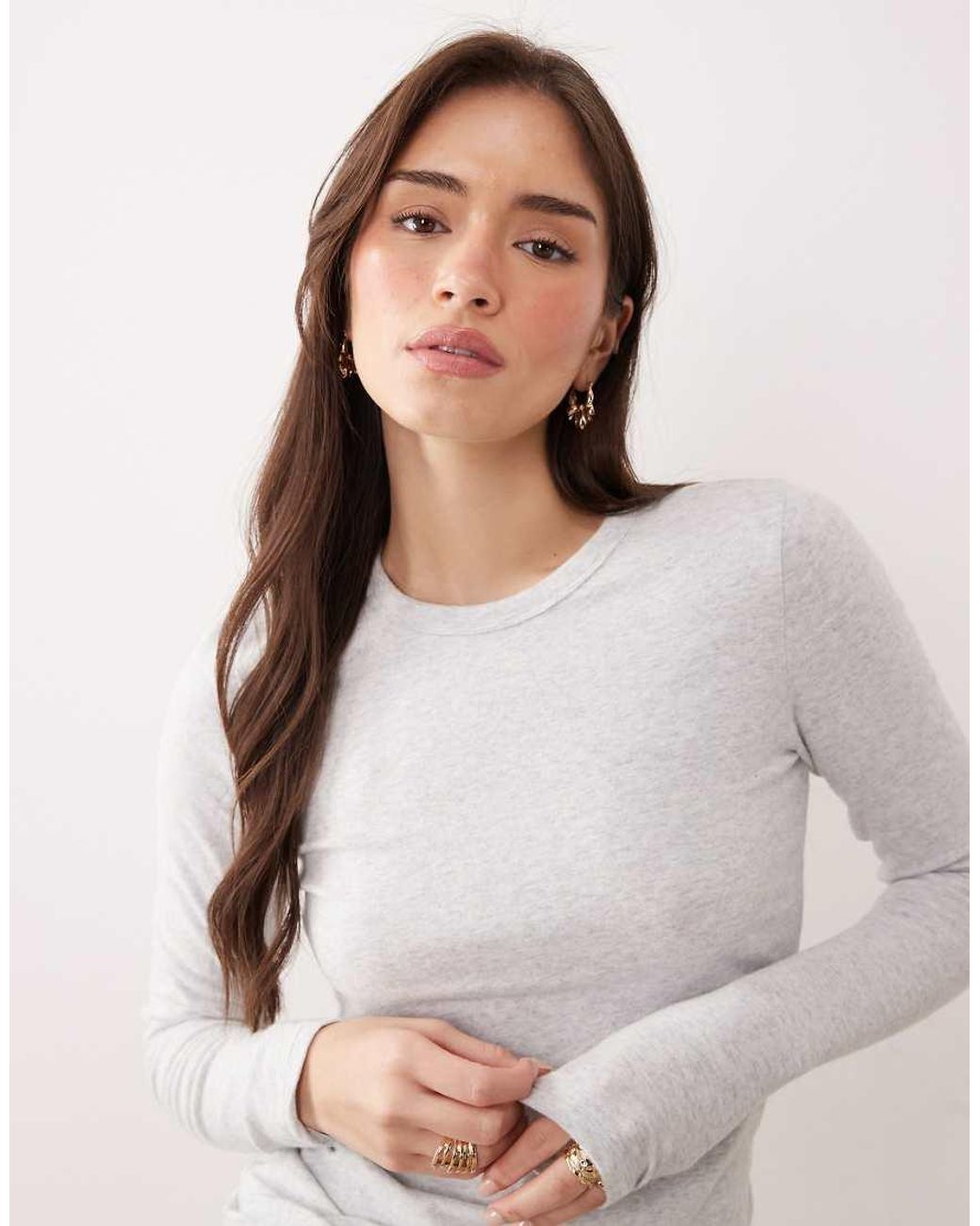 Abercrombie & Fitch White Crew Neck Long Sleeve Top