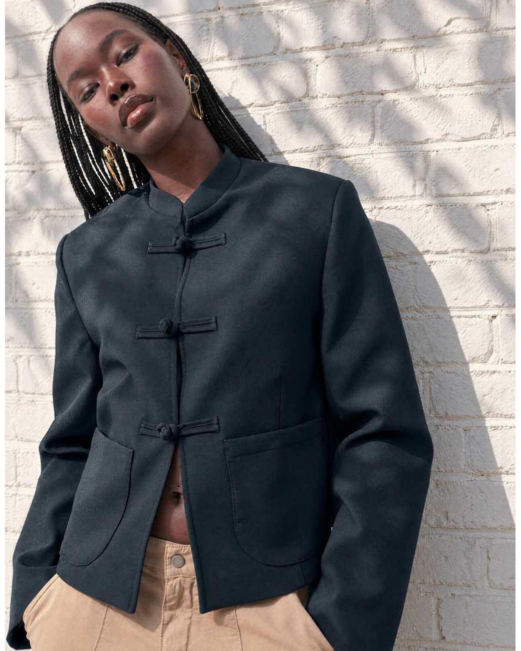 ASOS Black Boxy Throw On Mandarin Collar Blazer