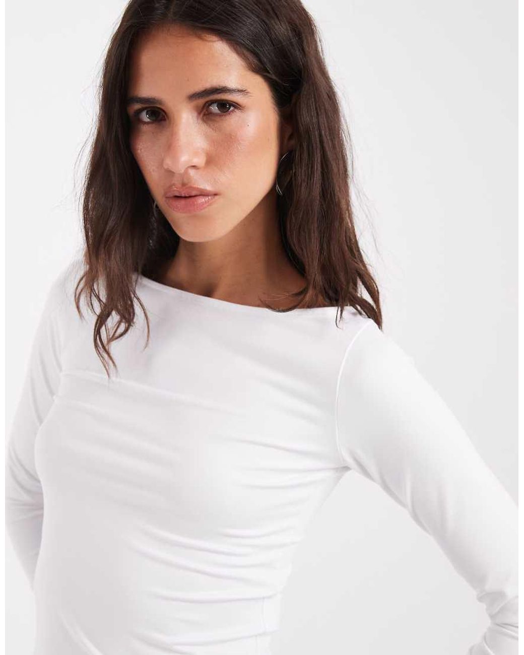 Hollister White Seamless Long Sleeve Slash Neck Top