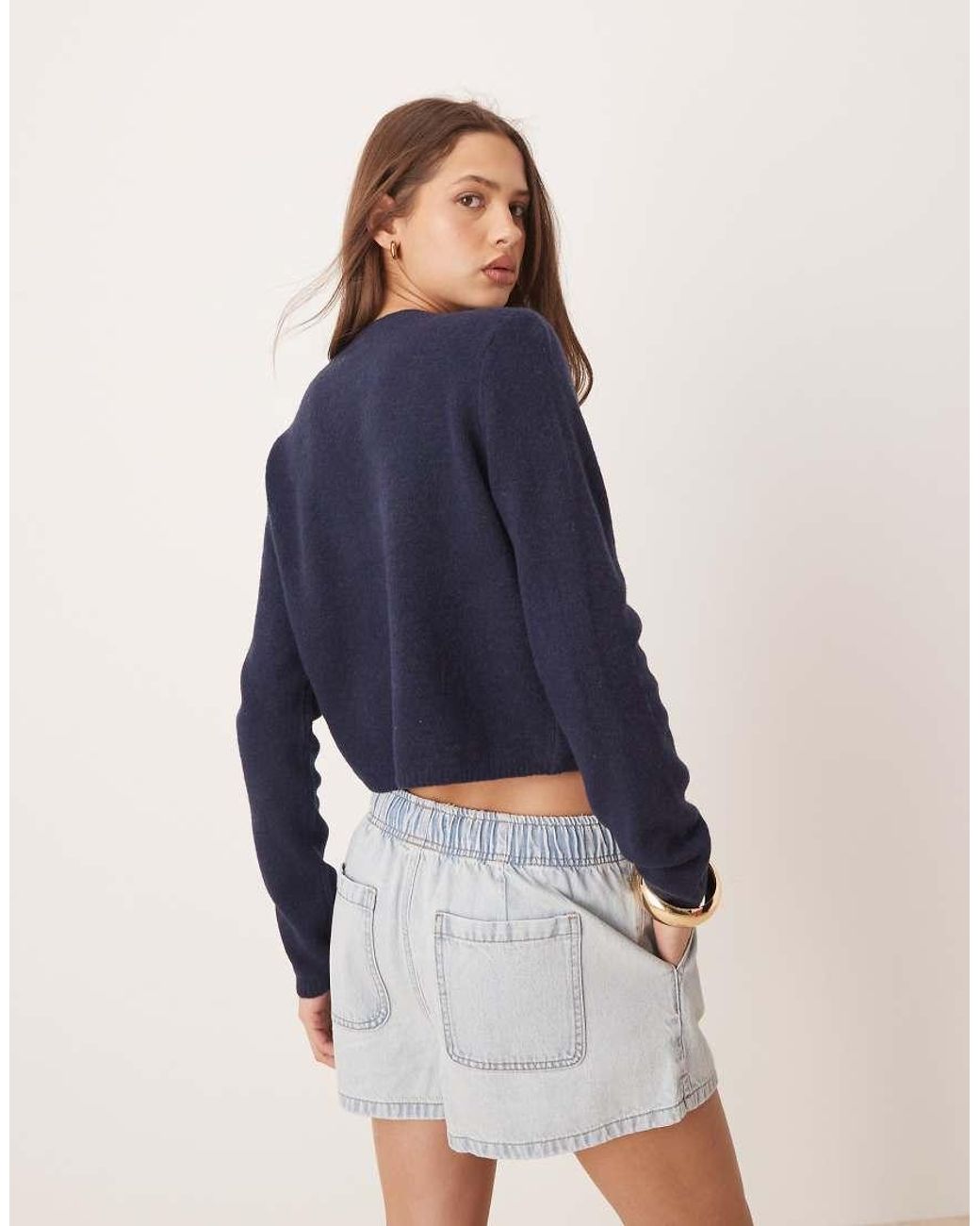 Jdy Blue Crew Neck Cardigan With Wool