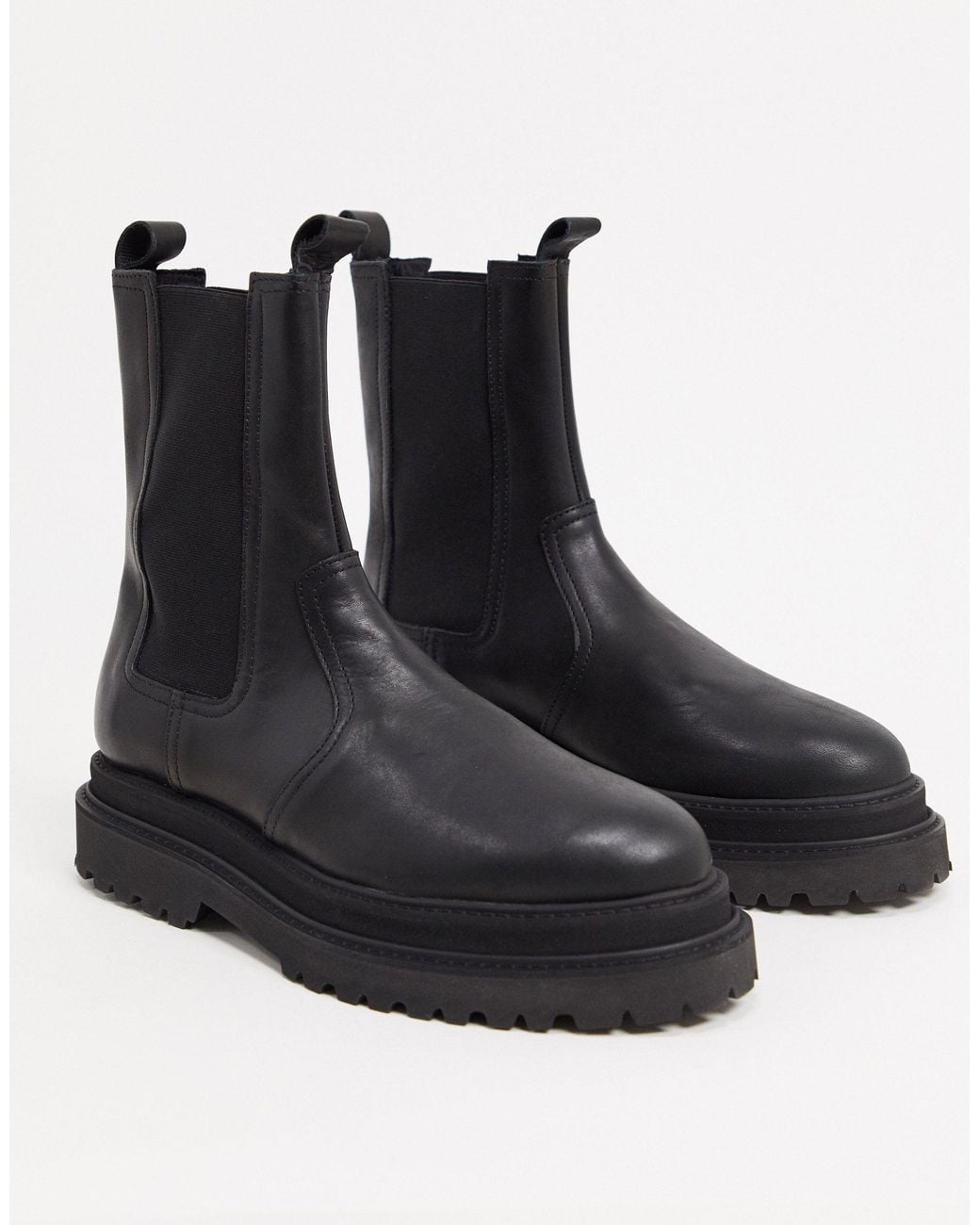 ASOS High Chelsea Calf Boots On Stacked Sole in Black for  display picture 2