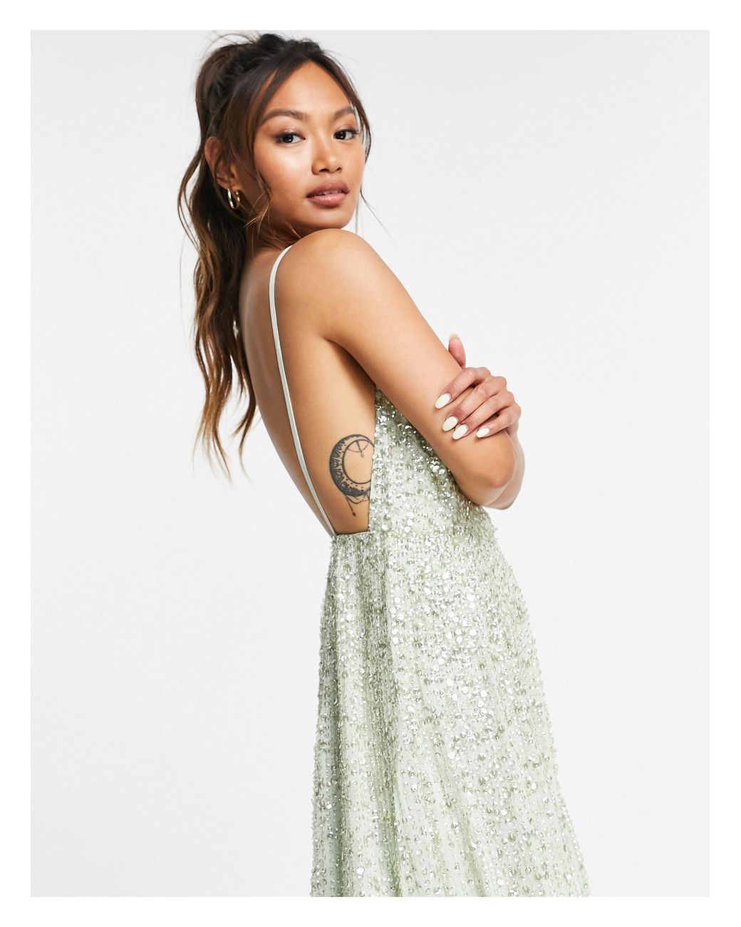 Robe mi-longue avec bretelles à ornements - sauge ASOS en coloris Vert |  Lyst