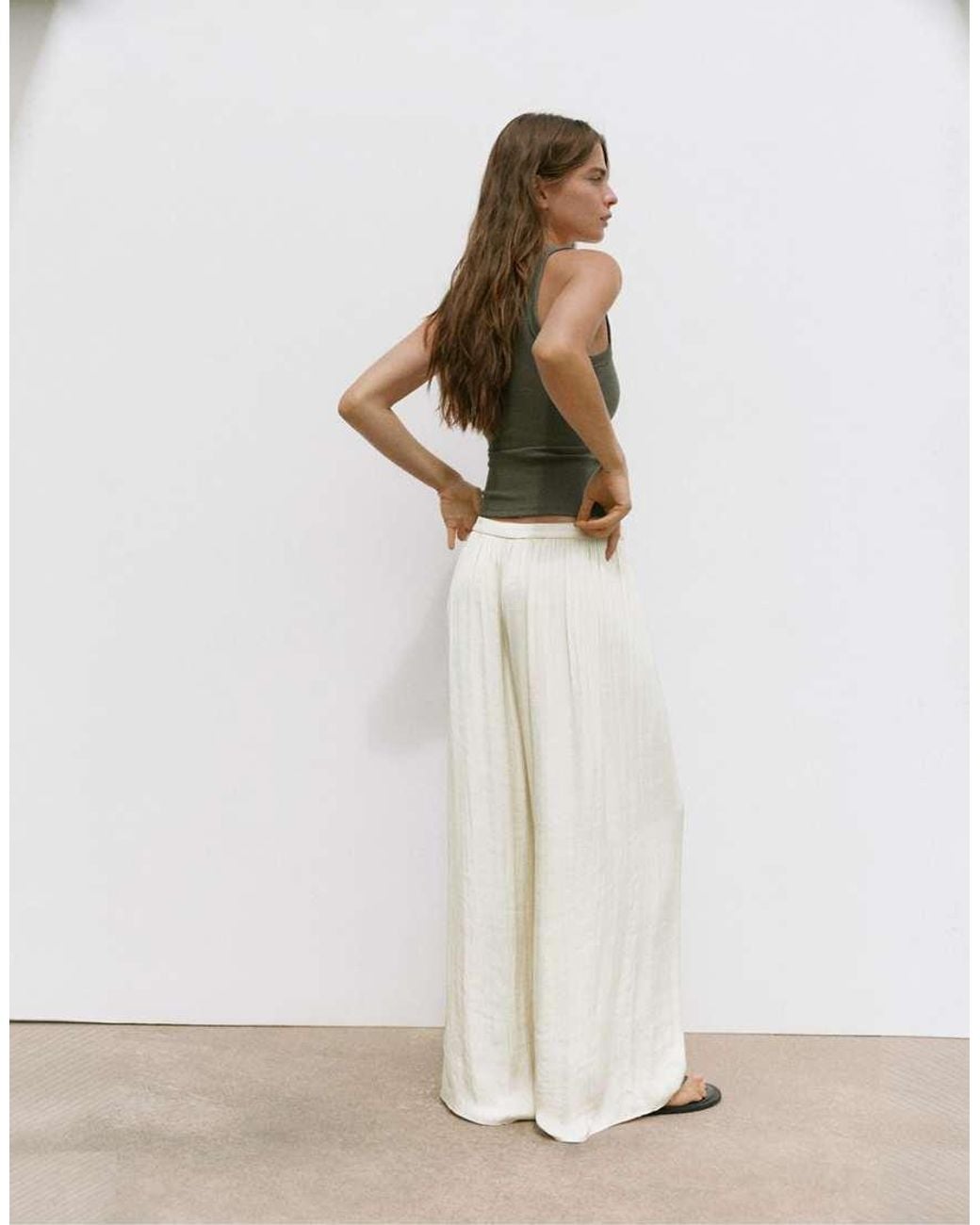 Pull&Bear White Satin Wide-leg Trousers