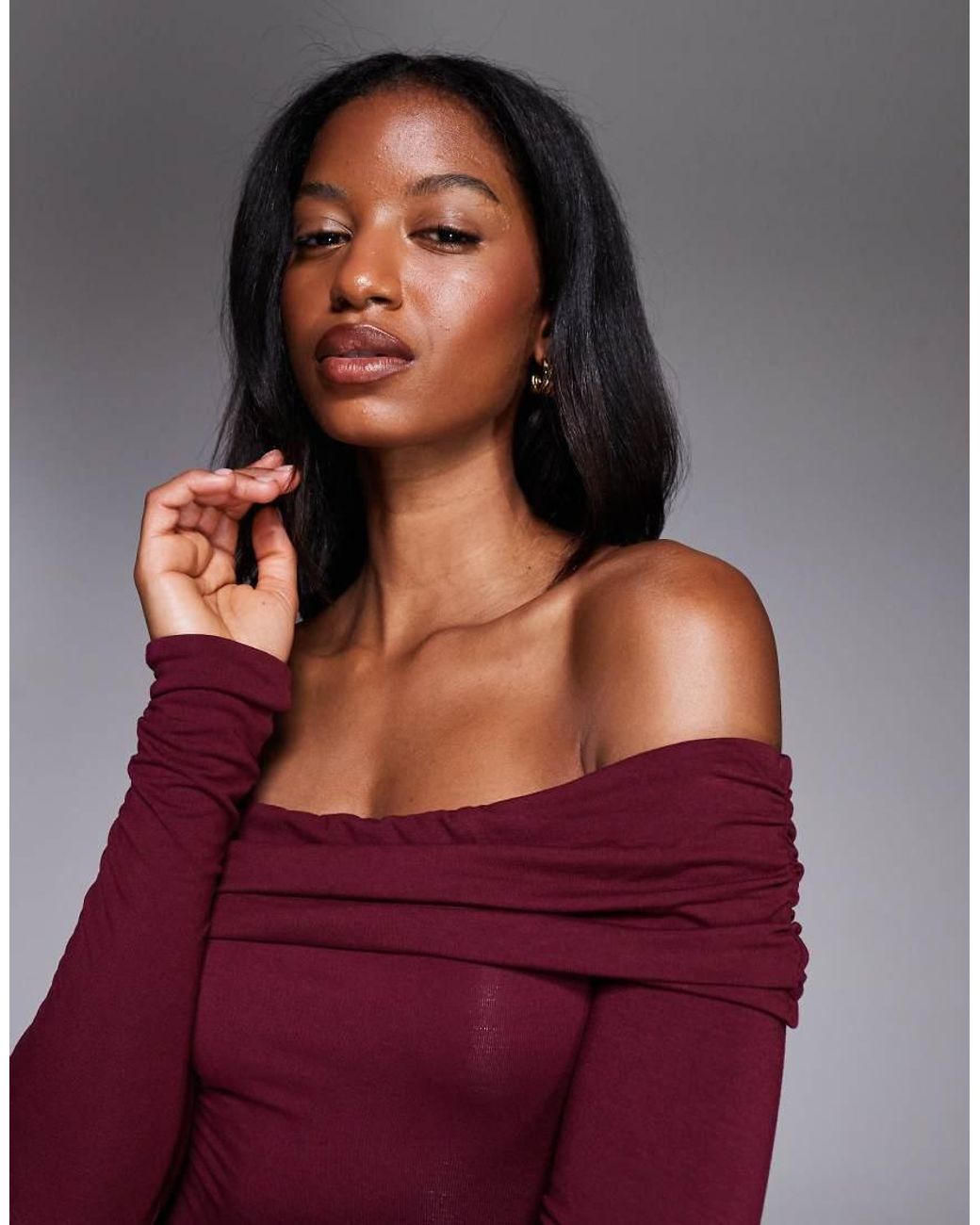 Oh Polly Red Oriana Ruched Foldover Bardot Mini Dress