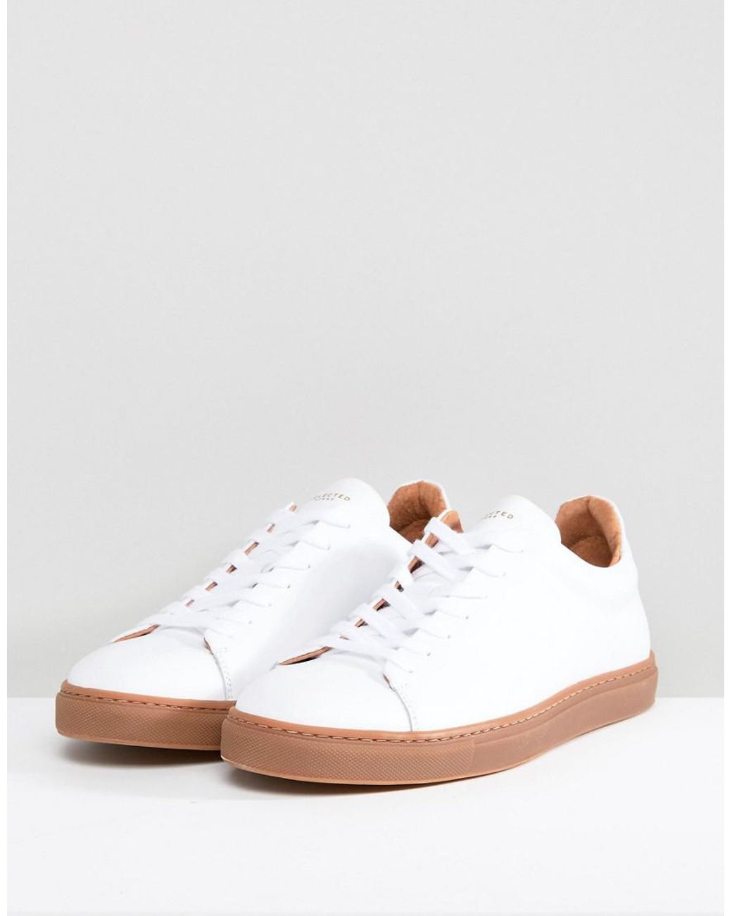 SELECTED Trainers In White Leather With Gum Sole | Lyst
