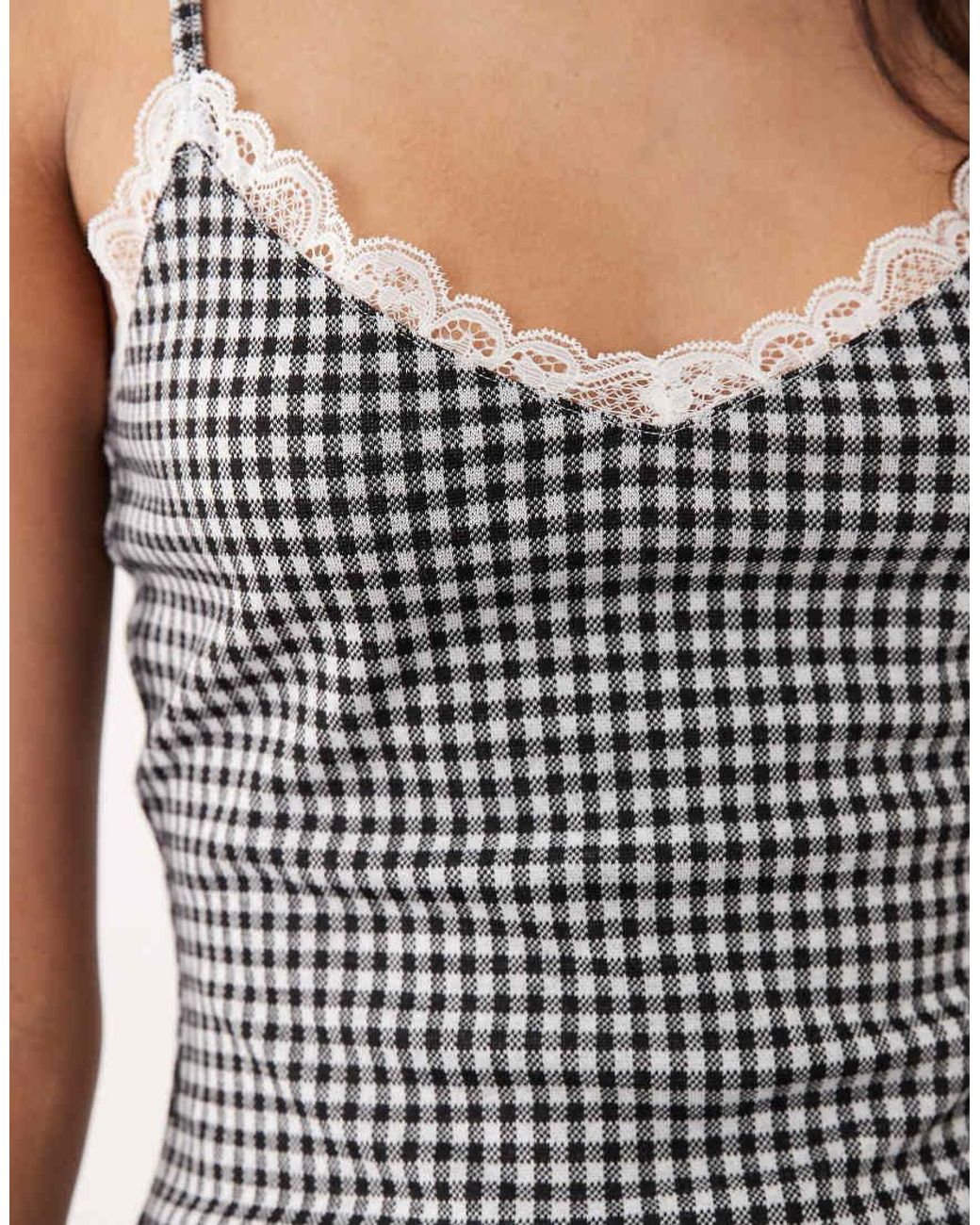 Miss Selfridge Black Gingham Cami Top With Lace Trim Co-ord