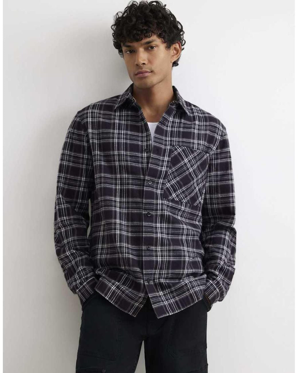 River Island Blue Regular Fit Cotton Check Shirt for men