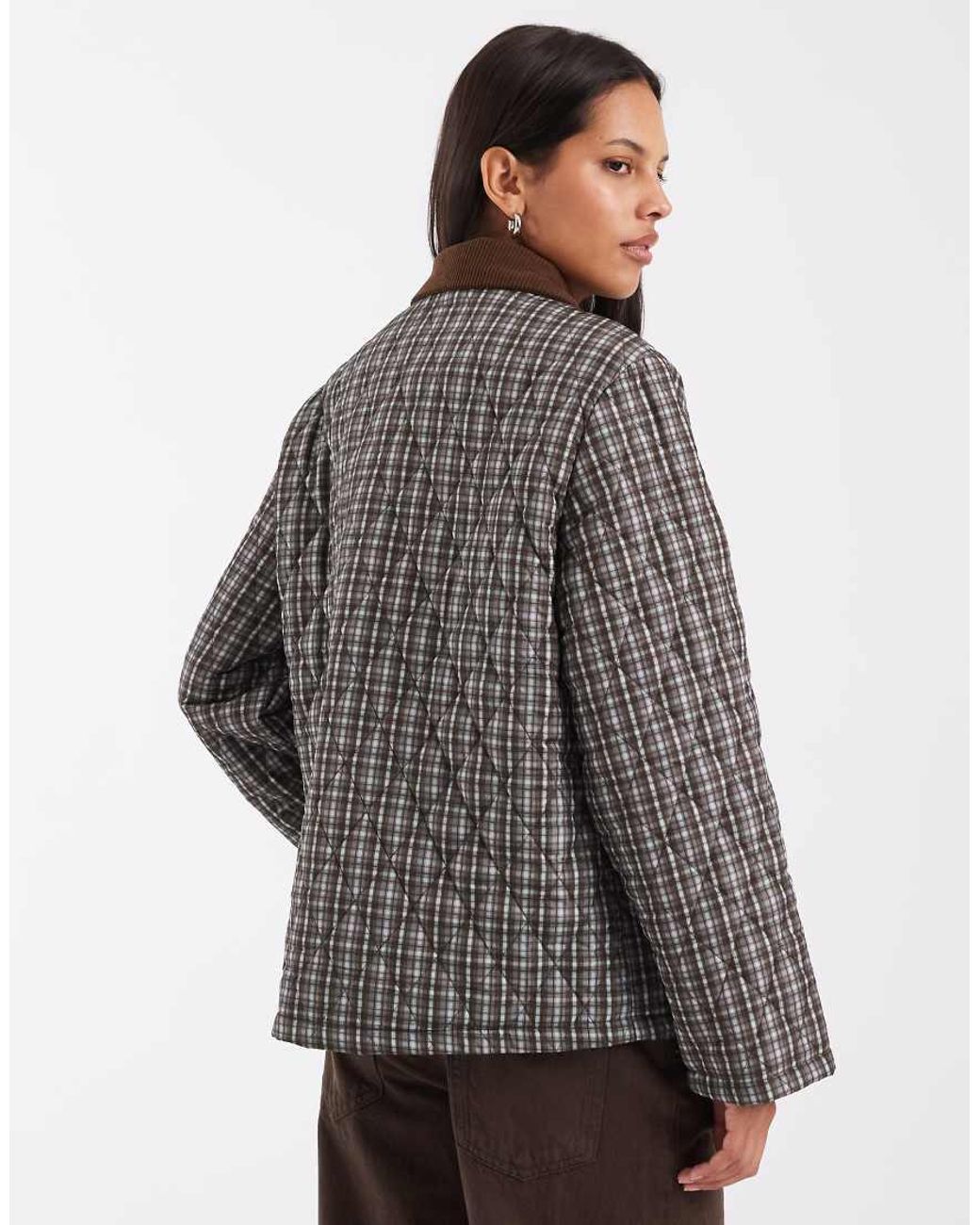 Pieces Gray Quilted Short Jacket With Cord Collar