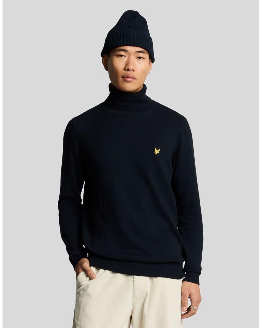 Lyle & Scott Blue Cotton Merino Turtleneck Jumper for men