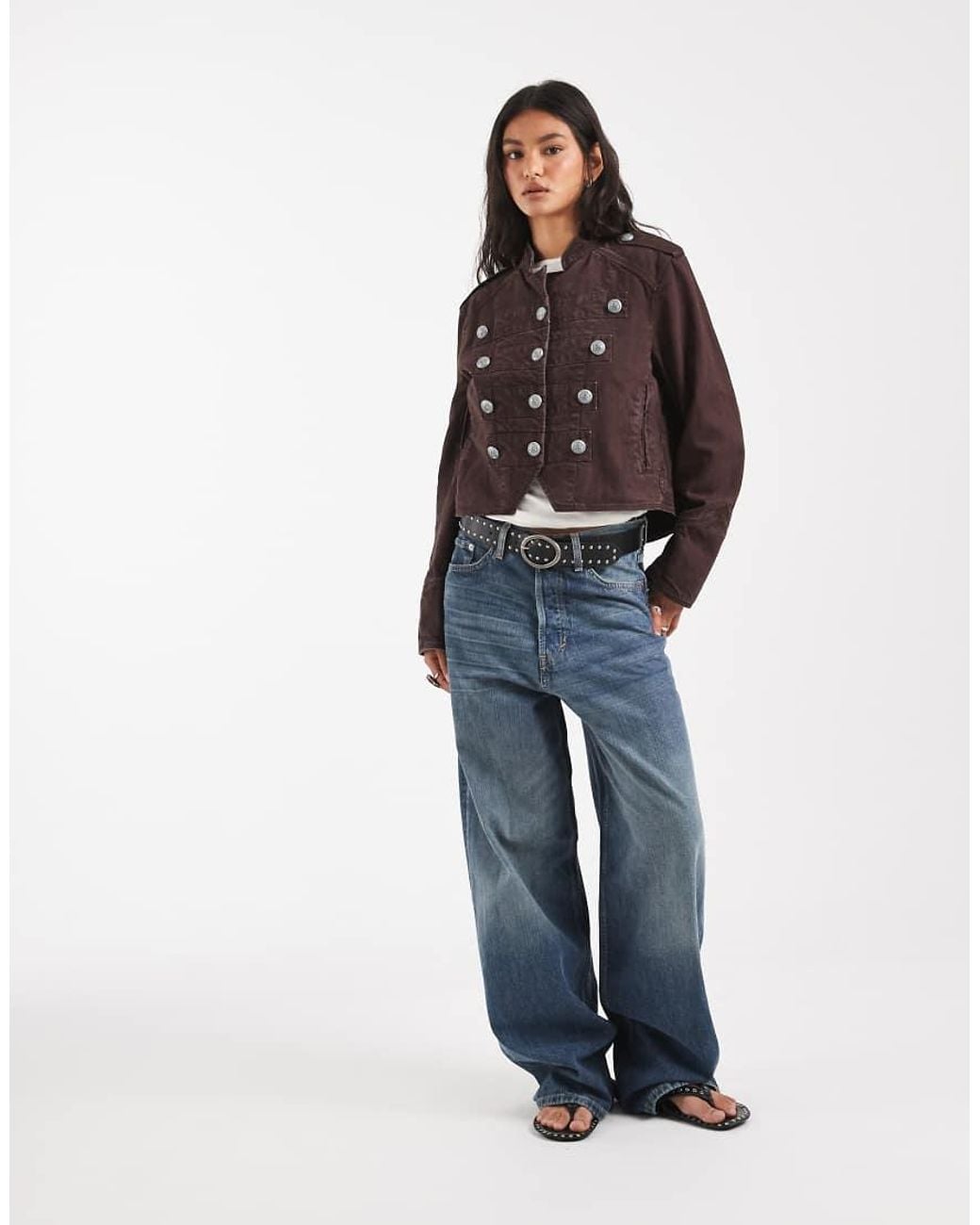 Free People Brown Ryland Military Band Jacket