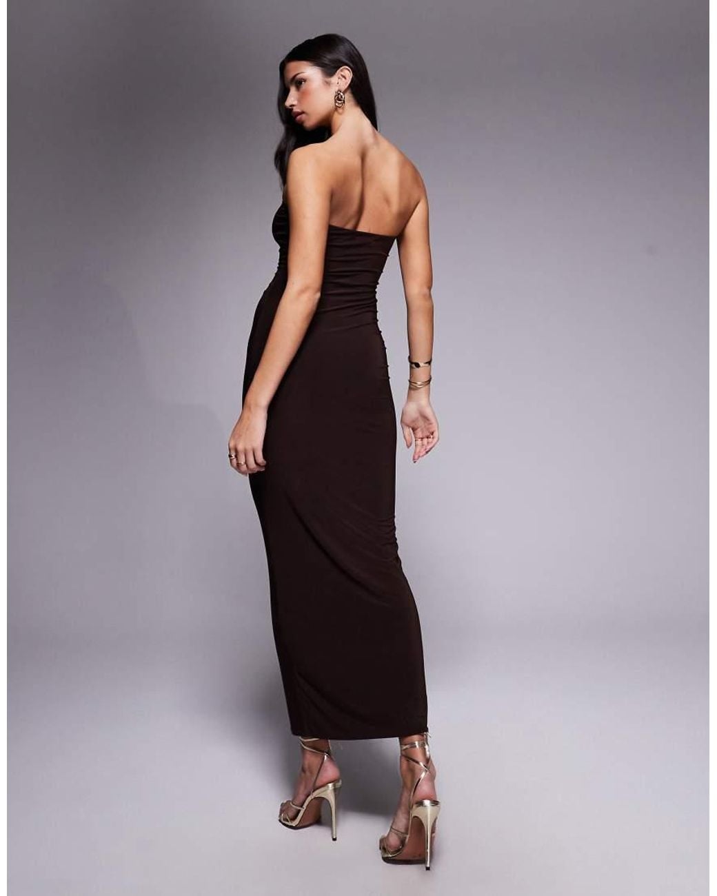 Fashionkilla Purple Exclusive Slinky Double Sculpted Bandeau Maxi Dress