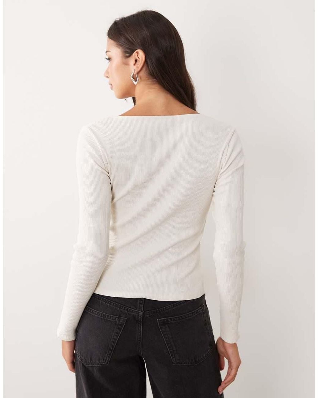 ASOS Natural Sculpting Rib Button Through Top With Lace Underlayer
