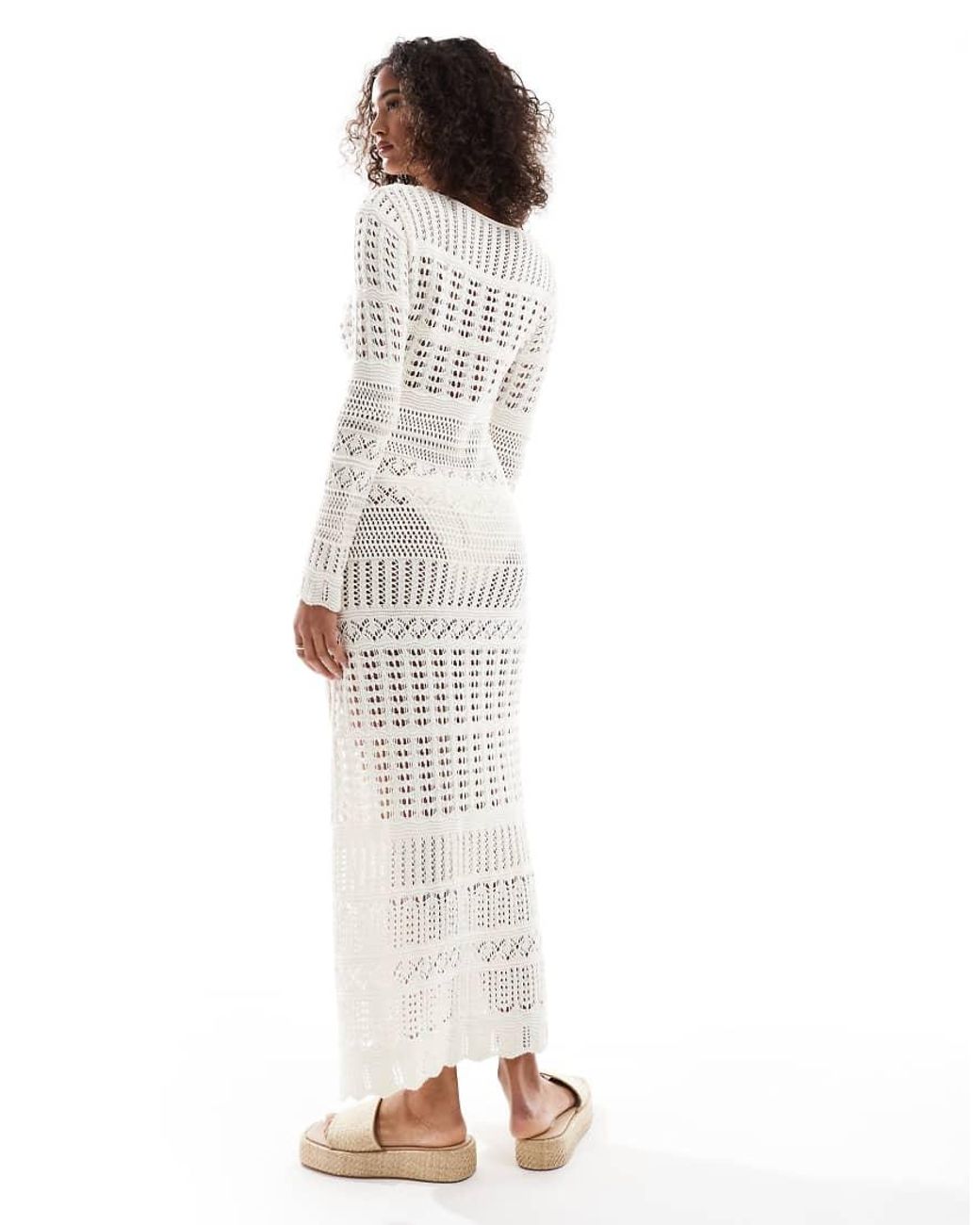 Miss Selfridge White Knitted Crochet O Ring Long Sleeve Maxi Dress