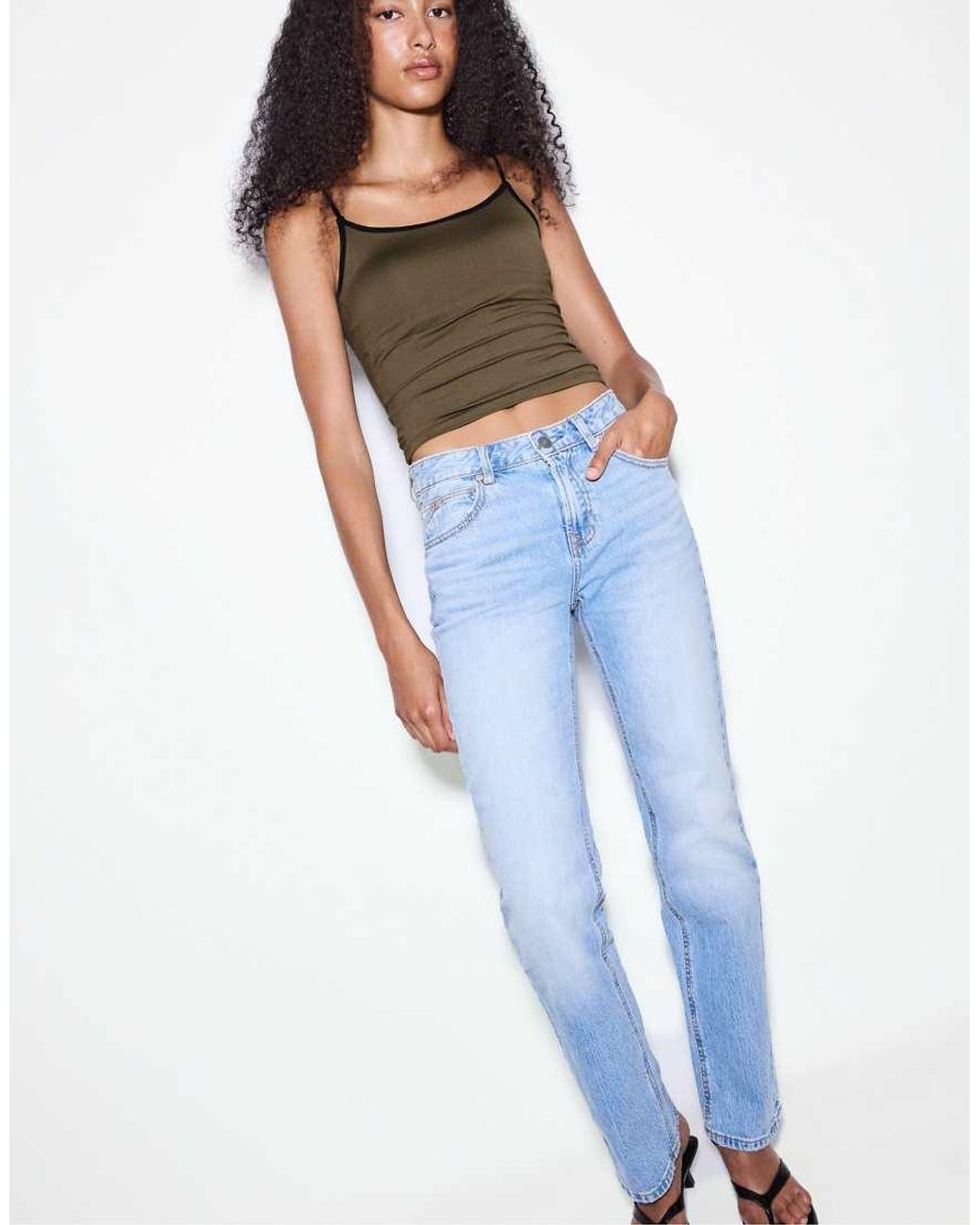 Stradivarius Blue Polyamide Spaghetti Strap Top