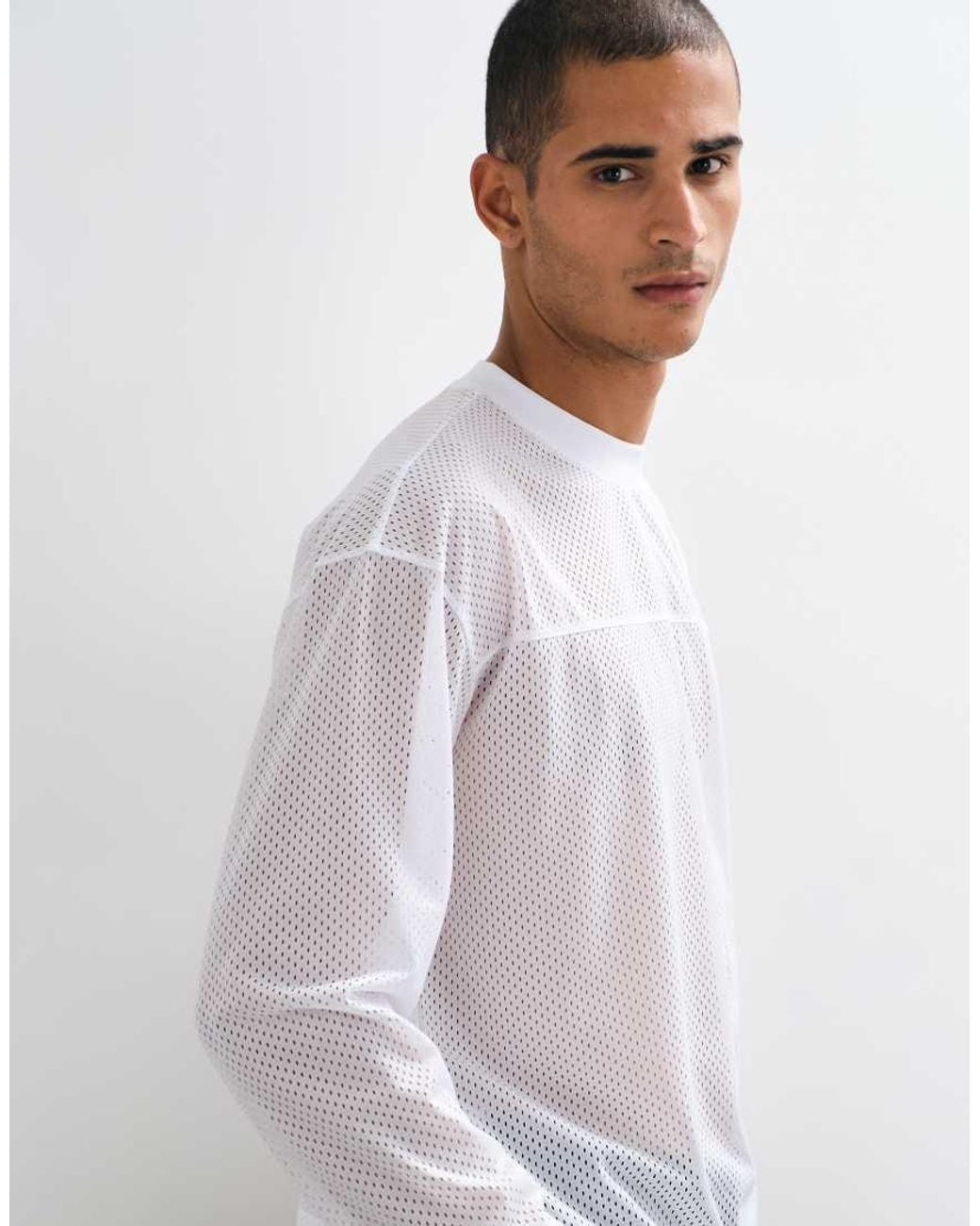 ASOS White Boxy Oversized Mesh Long Sleeve Top for men