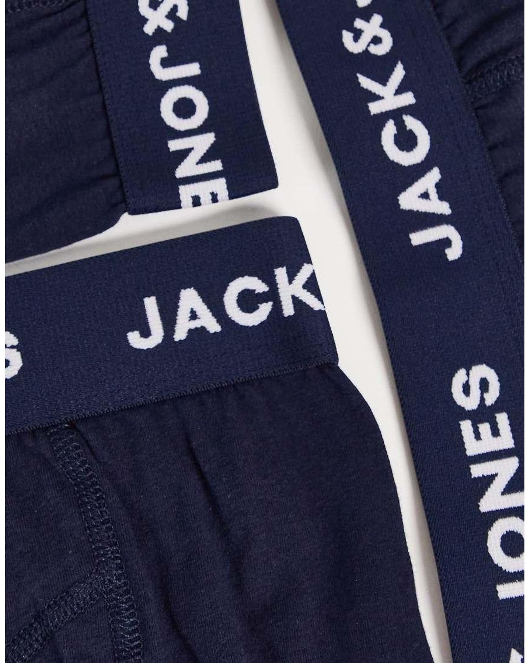 Jack & Jones Blue 3 Pack Trunks With Contrast Waist Band for men