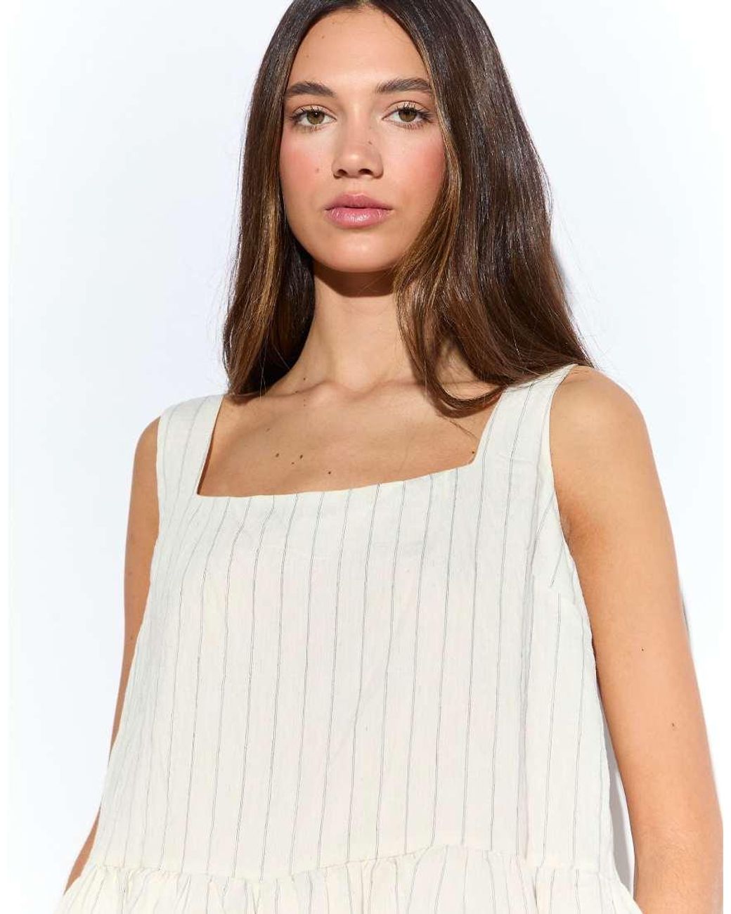 NARRATED White Square Neck Peplum Top