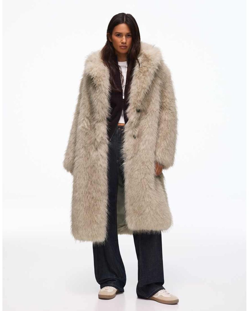 Bershka Natural Long Fur Coat