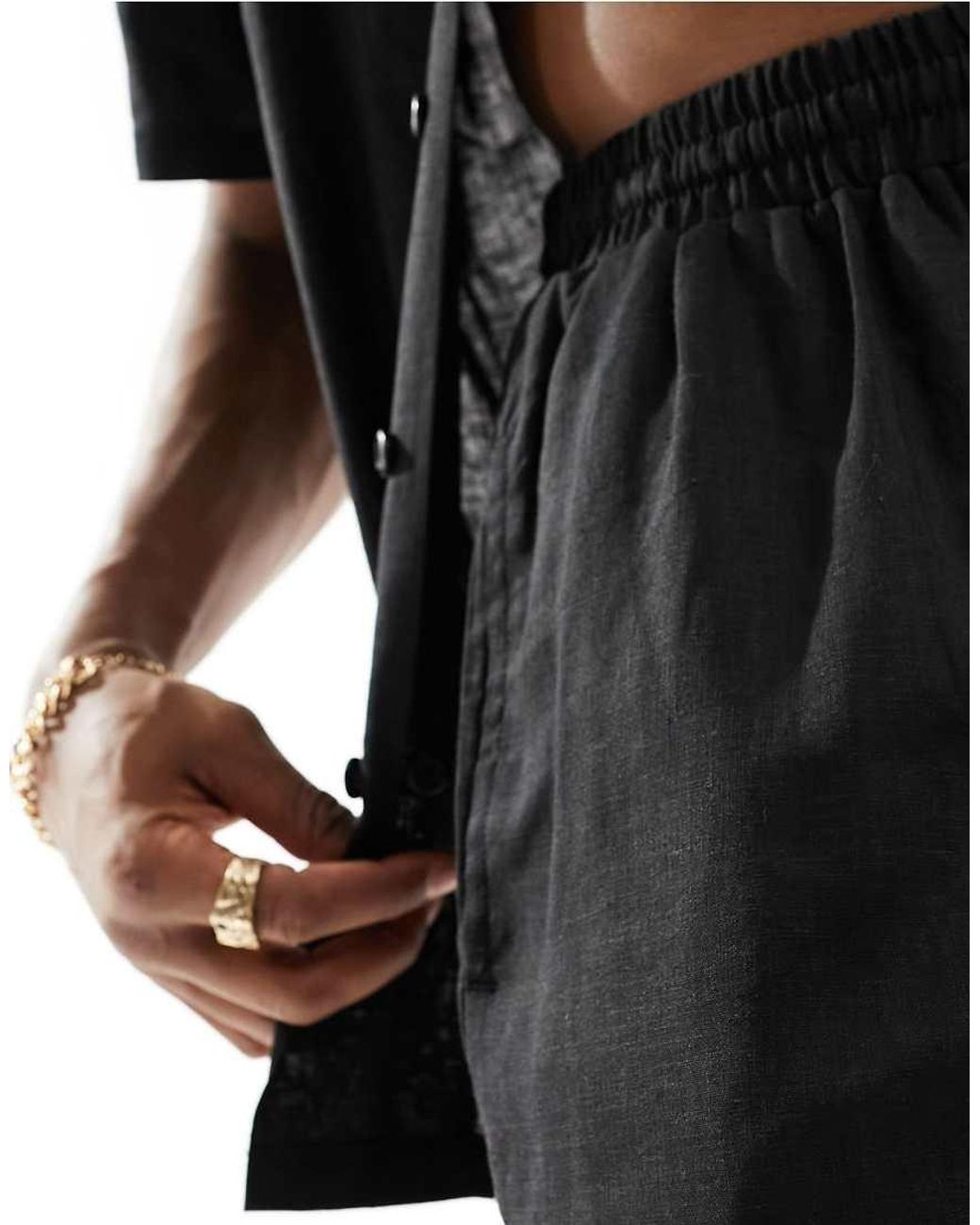 South Beach Black Linen Blend Beach Shorts for men