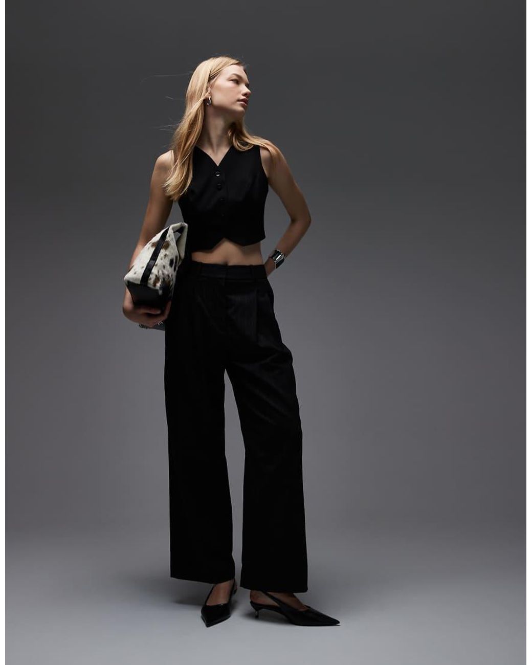 ASOS Black Tailored Crop Tab Back Waistcoat