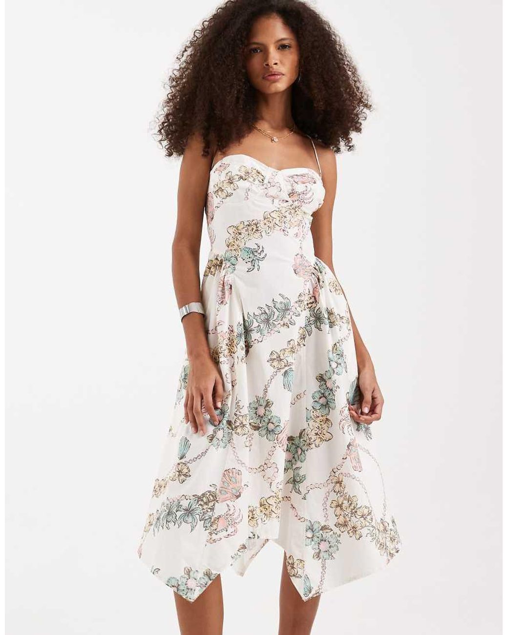 Free People White Cherish Print Asymmetric Midi Dress