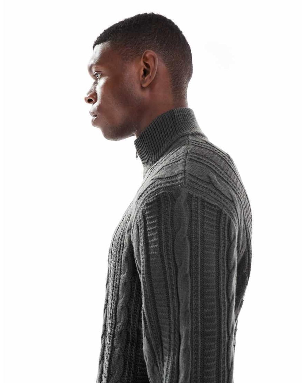 JJ Rebel Black Cable Knit 1/4 Zip Jumper for men