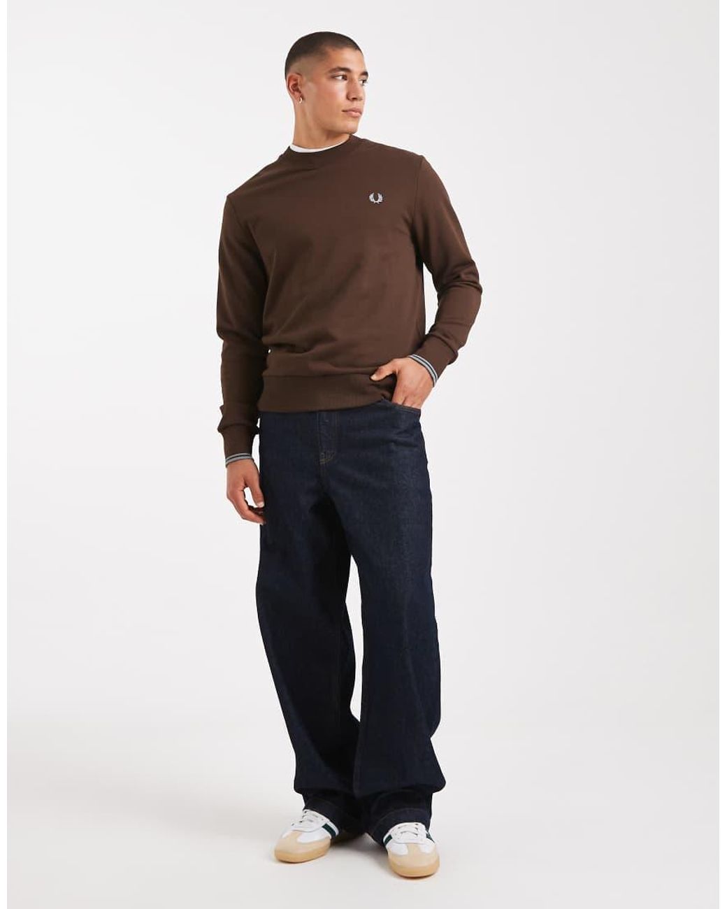 Fred Perry Brown Tipped Crew Neck Sweatshirt for men