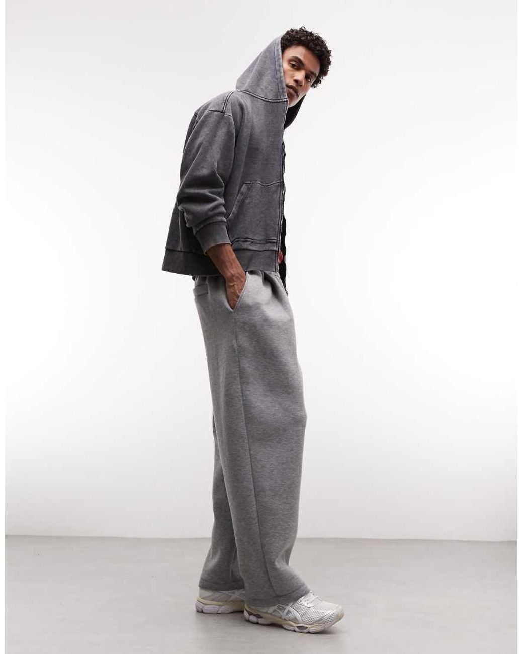 Redefined Rebel Gray Oversized Zip Through Washed Sweatshirt for men
