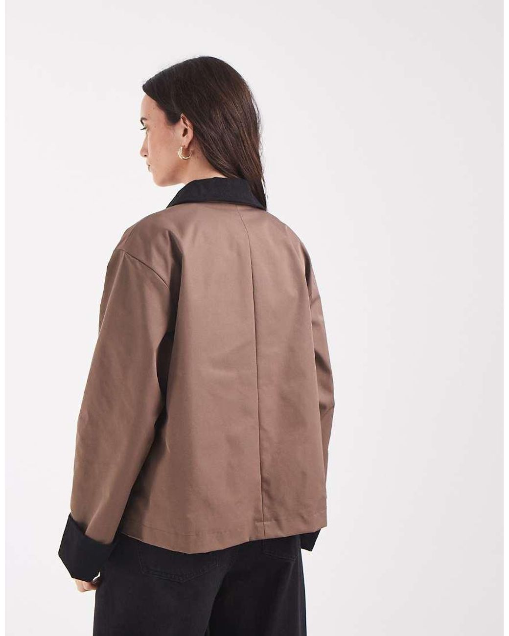 Pieces Brown Short Trench Coat With Cord Collar Detail
