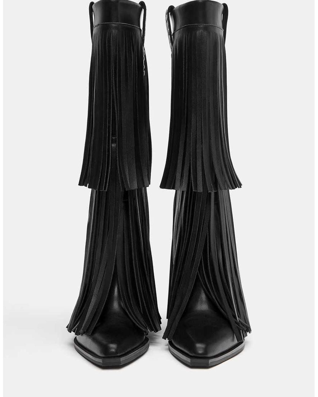 Pull&Bear Black Fringe High-Heel Boots