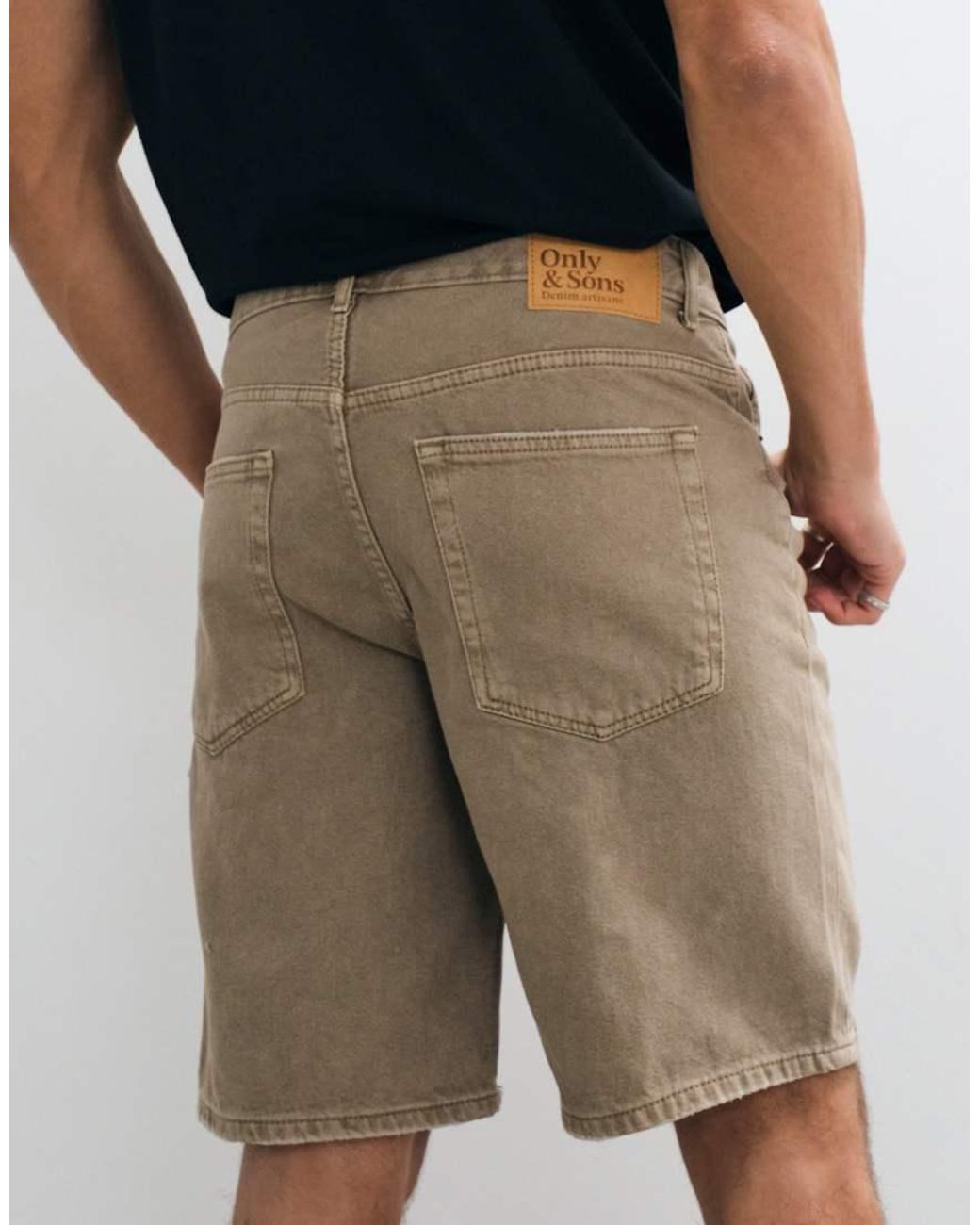 Only & Sons Natural Edge Straight Fit Denim Shorts Vintage Tan Wash for men
