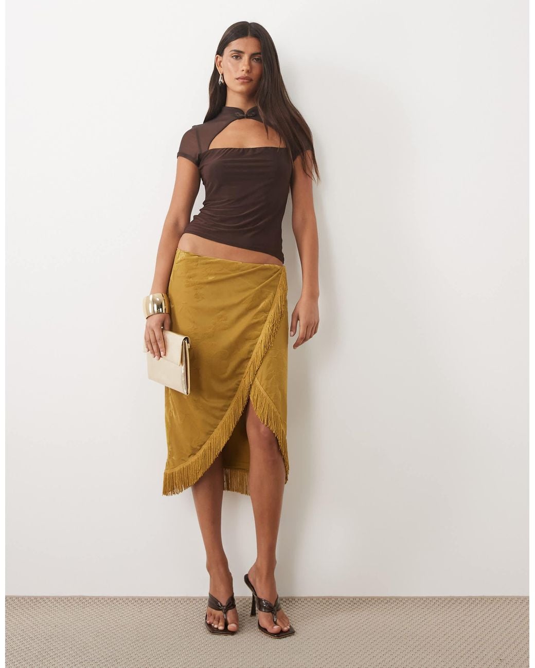 ASOS Brown Rouleau Loop Cut Out Top