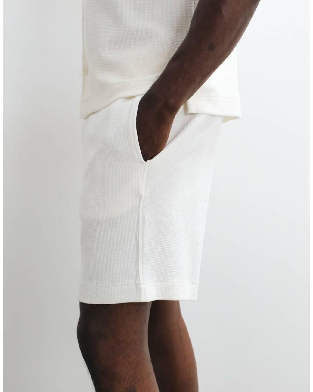 Mango White Waffle Textured Shorts for men