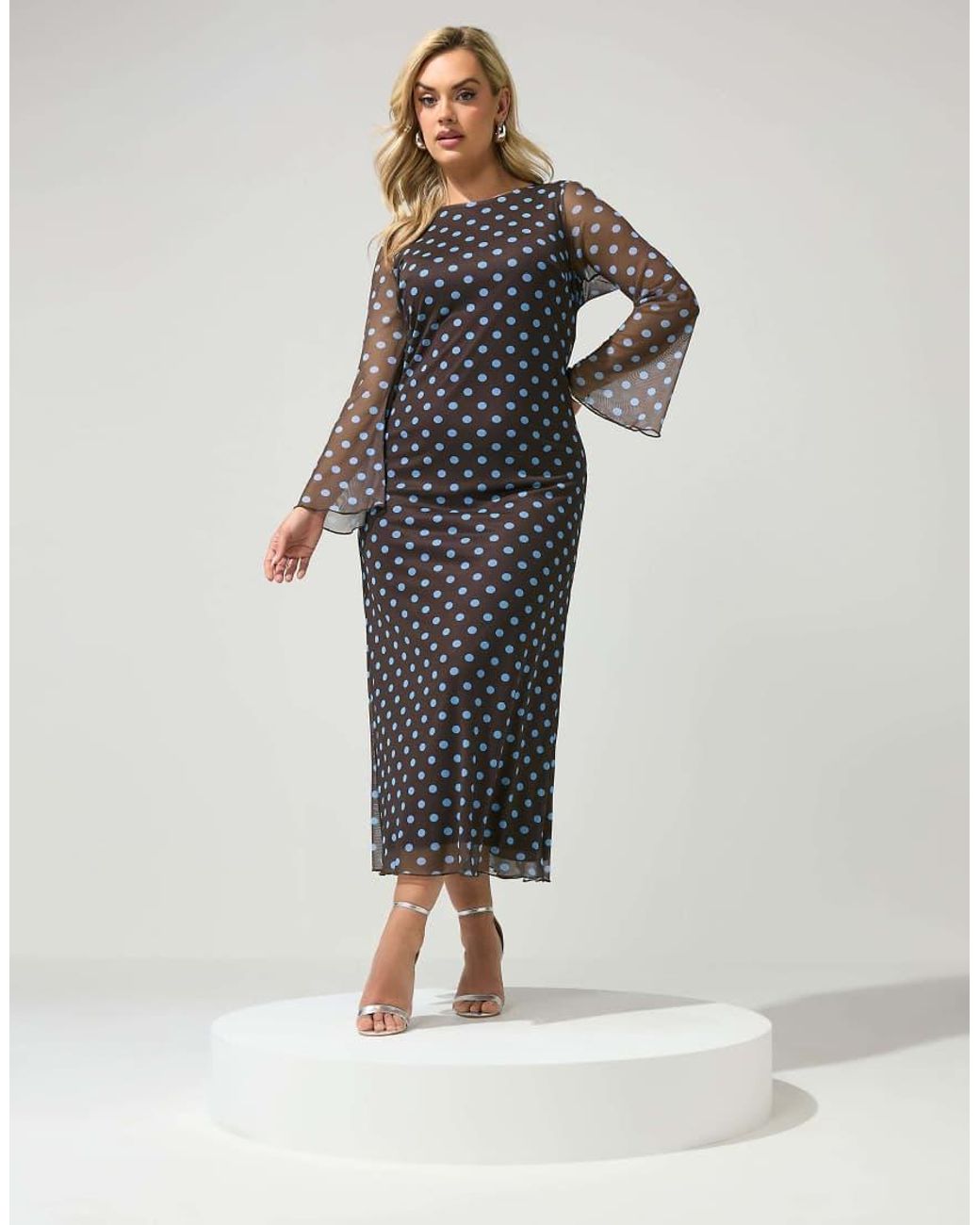 Yours Clothing Blue Polka Dot Mesh Maxi Dress