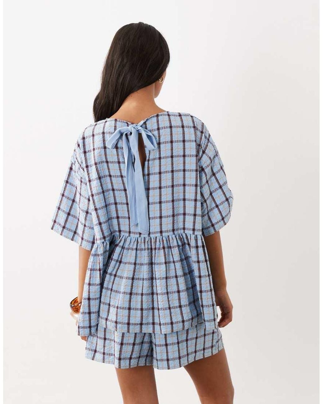 ASOS Blue Oversized Short Sleeve Peplum Top