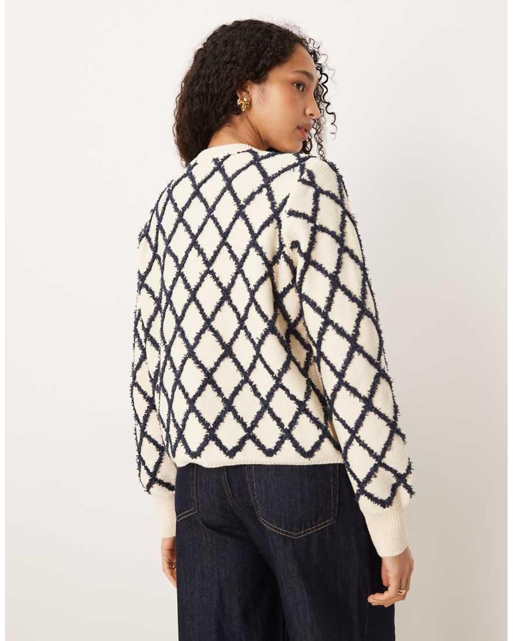 Y.A.S White Fluffy Textured Check Cardigan