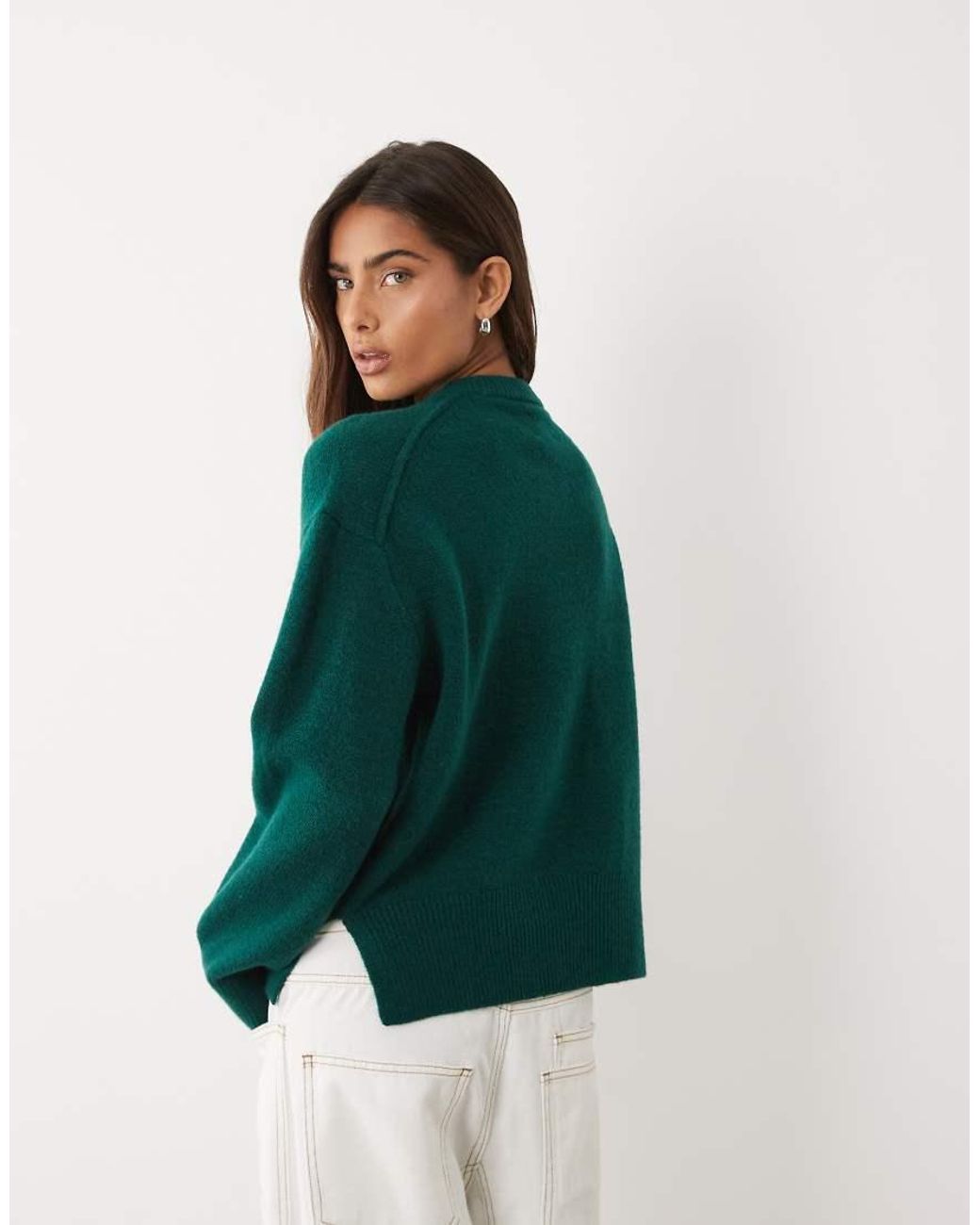 ASOS Green Relaxed Sweater With Side Slit Detail