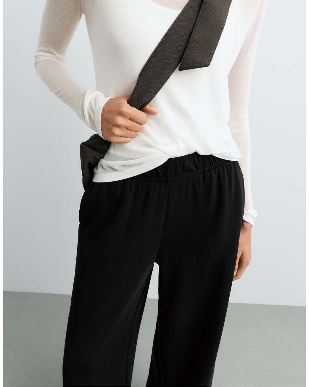 Oysho White Wide-Leg Modal Piping Trousers