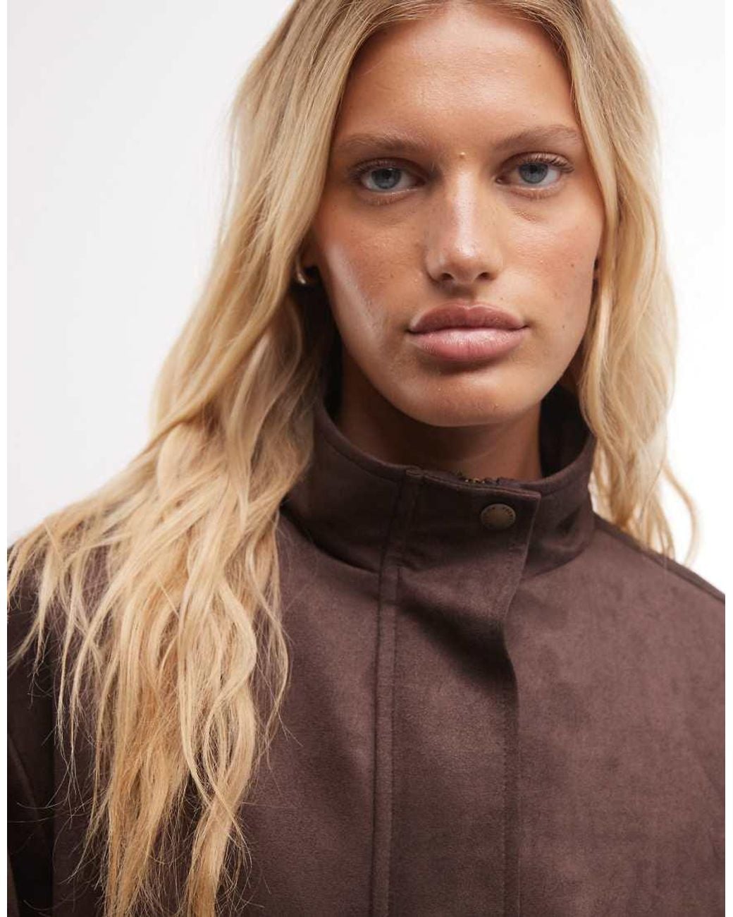 French Connection Brown Faux Suede Funnel Neck Jacket