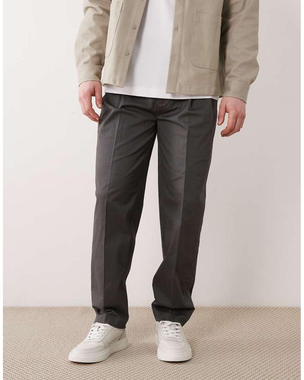 ASOS Natural Smart Cotton-rich Oversized Tapered Chino Pants for men