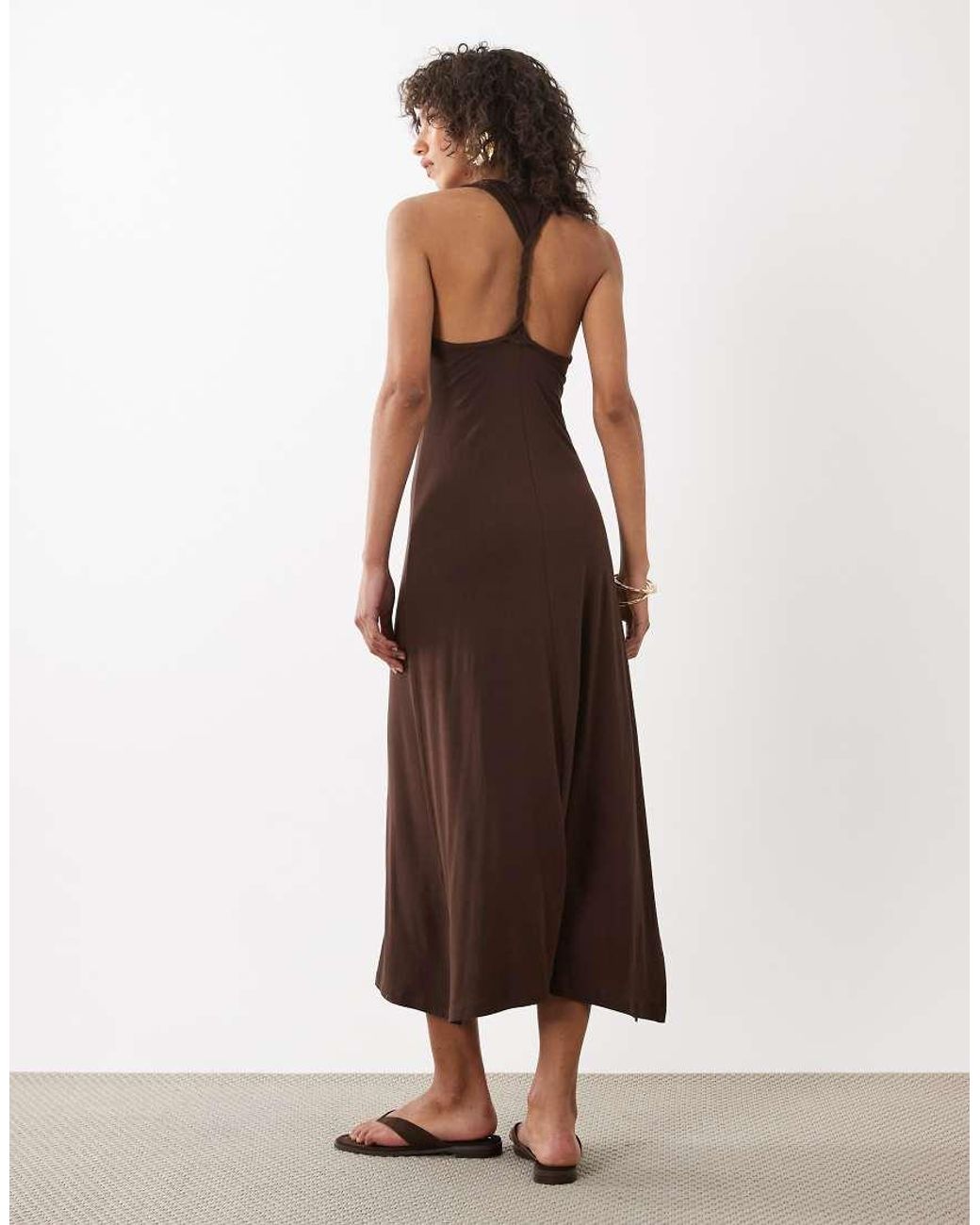 ASOS Brown Scoop Neck Midaxi Dress With Twisted Open Back Detail