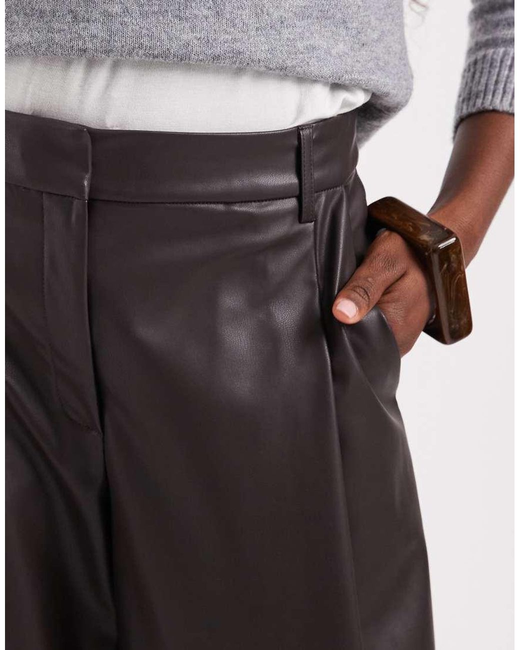 ASOS White Tailored Faux Leather High Waist Culotte Pants