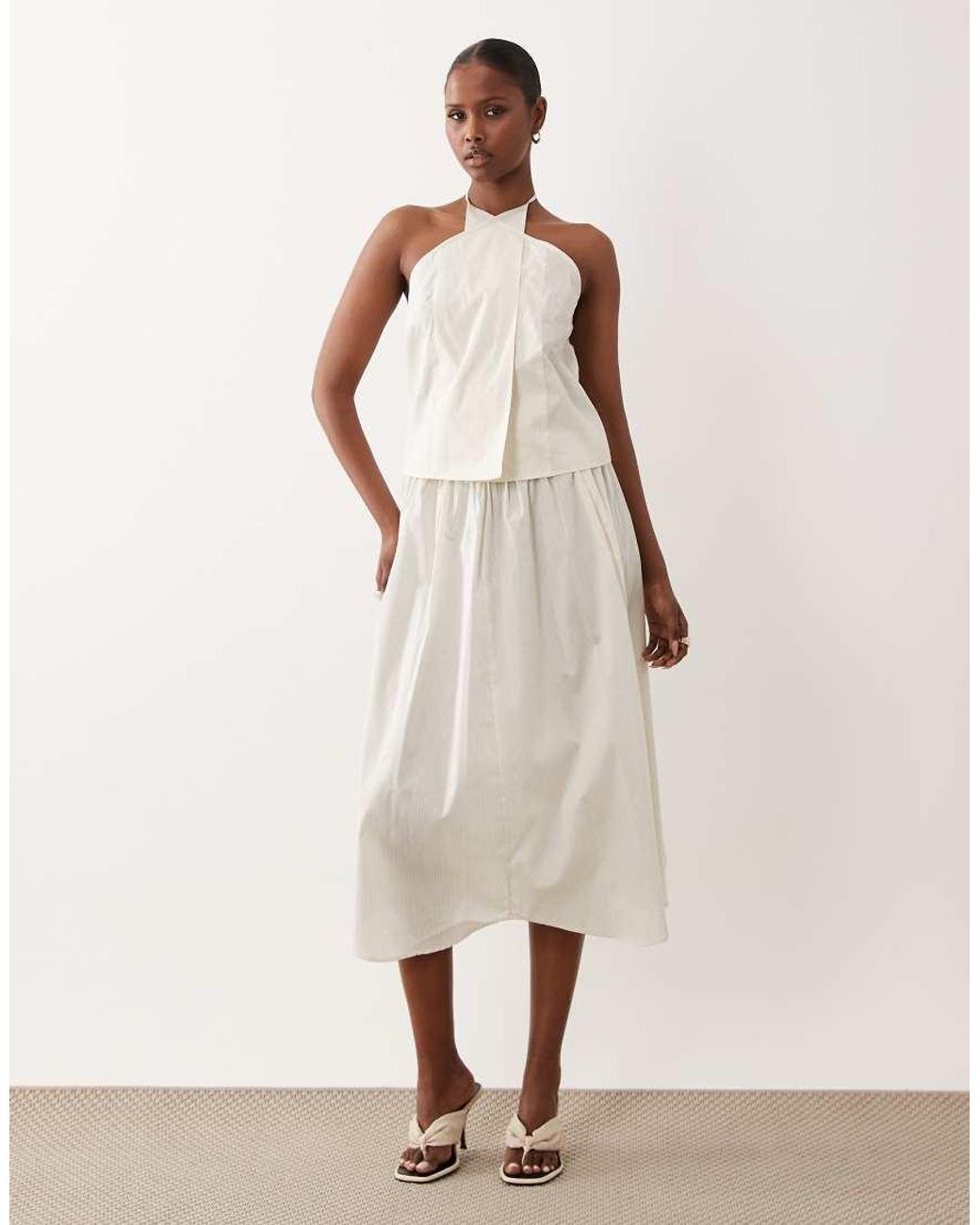 Mango Natural Corfu Cotton Mix Halterneck Top Co-ord