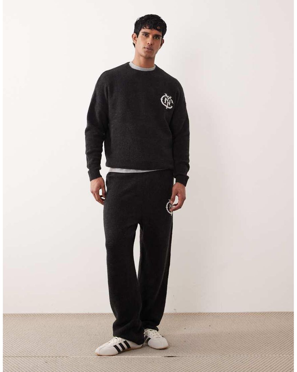 ASOS Blue Oversized Co-Ord Knitted Jumper With Nyc Chest Logo for men
